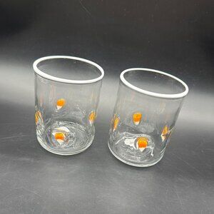 Anthropologie Candy Corn Glasses Set Of 2 Blown Fused Halloween Autumn 17 Oz